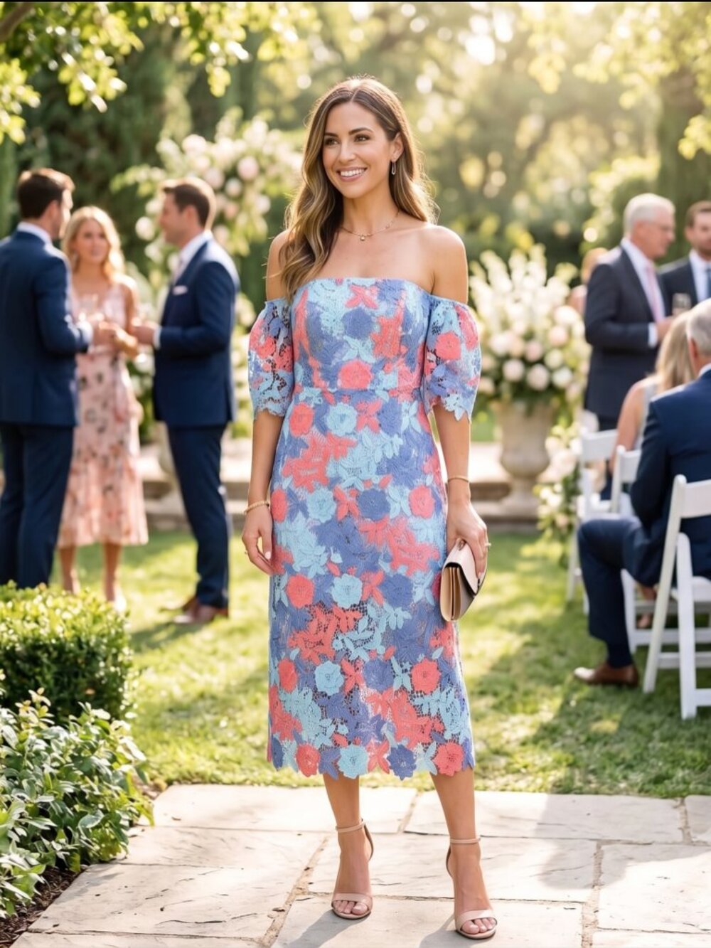 Embroidered floral off shoulder dress | Sam Edelman